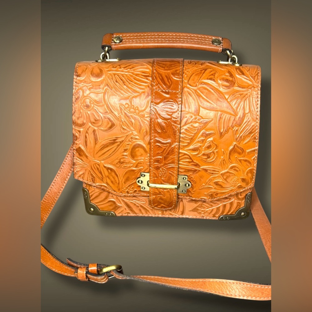 Patricia Nash Stella Tooled Brown Leather Brass Hardware